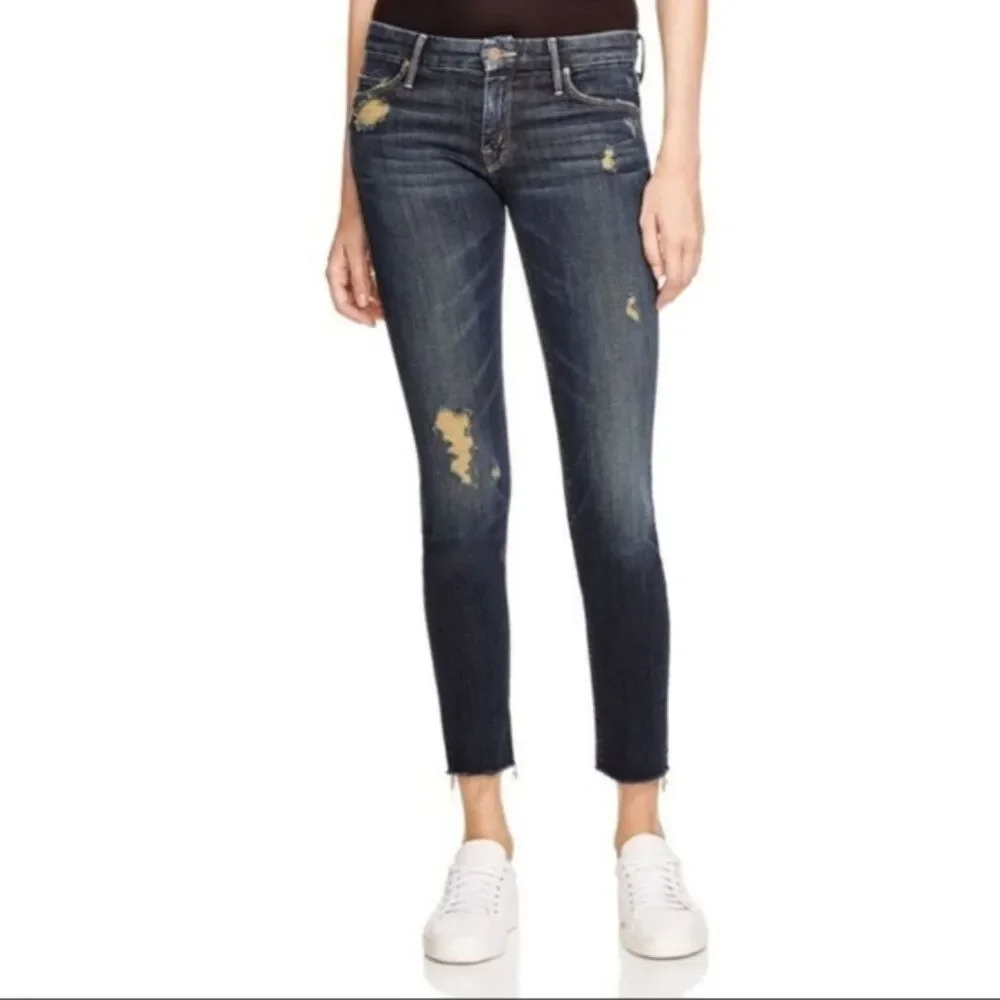 MOTHER Denim Looker Ankle Fray Jeans in Jaded & Torn Size Woman's 24